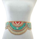 ベルト レディース おしゃれ ヴィンテージ風 風 民族風 ビーズ 装飾 カラフル フェミニン ウエスト 太め アクセサリー ダンス 衣装