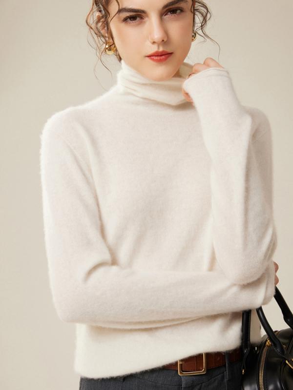 ニット レディース おしゃれ 秋冬 タートルネック 長袖 ハイネック 無地 ホワイト ふんわり 柔らかい 暖かい シンプル 上品