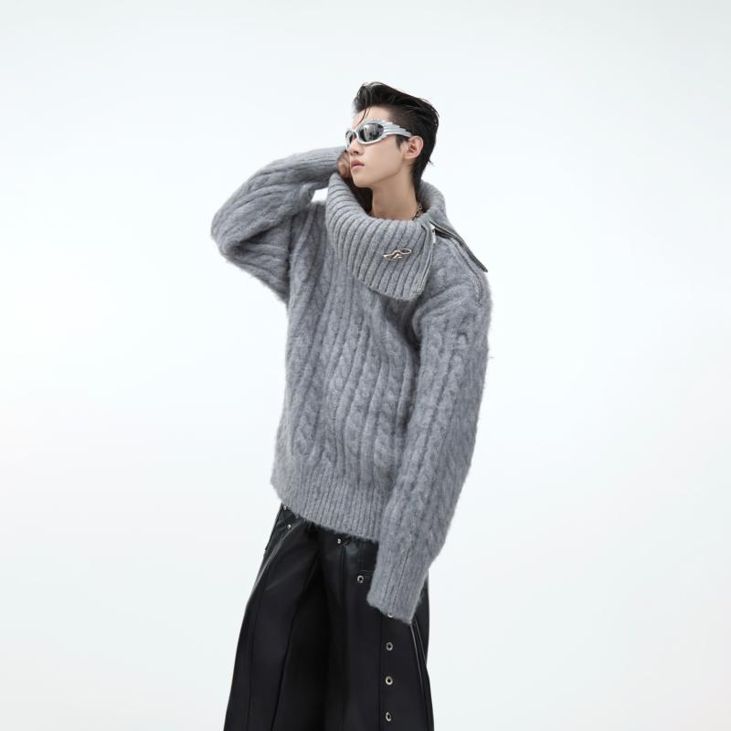 Necked Turtle - ニット メンズ おしゃれ 秋冬 厚手 ハイネック 長袖 ゆったり シンプル 上品 ふわふわ 毛糸 暖かい