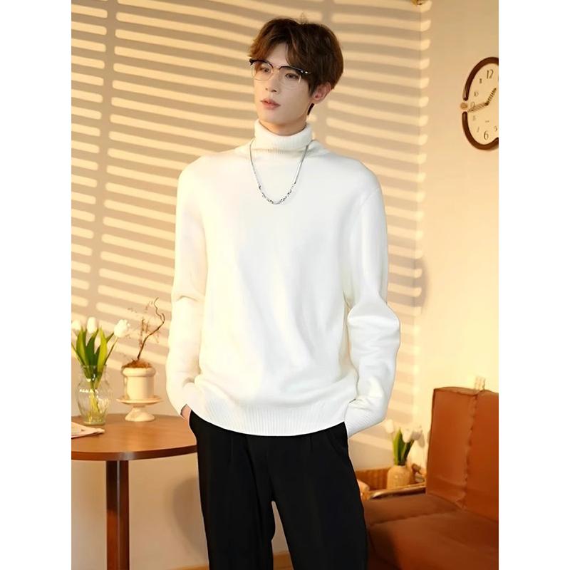 タートルネック ニット 長袖 メンズ おしゃれ 冬 厚手 裏起毛 ブラック シンプル 無地 重ね着 ハイネック