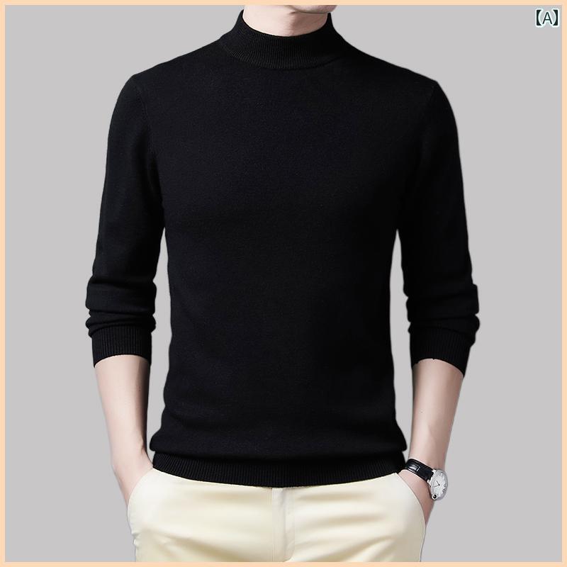 ニット メンズ おしゃれ ハイネック 長袖 無地 秋冬 ウール 暖かい 暖かい 厚手 シンプル カジュアル