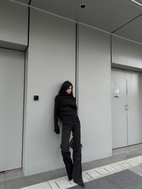 ニット レディース 秋冬 不規則 ハイネック セーター 上品 きれいめ ゆったり シンプル カジュアル