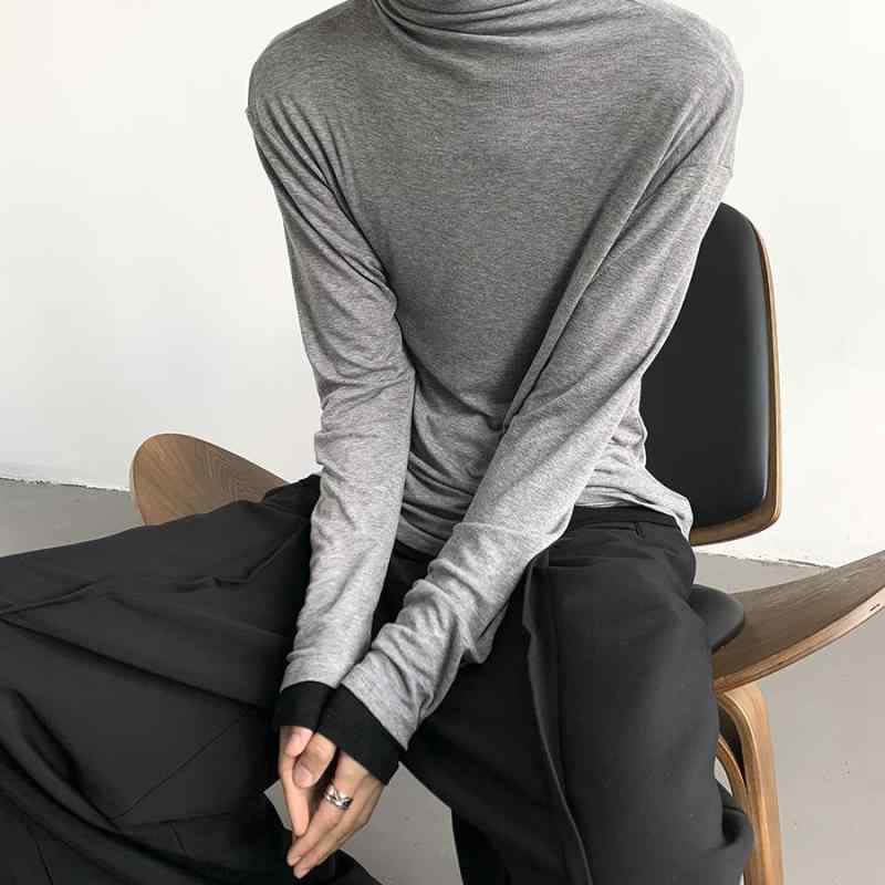 カットソー メンズ おしゃれ レディース グレー ハイネック 長袖 ウール シンプル 秋冬