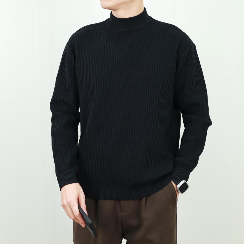 Necked Turtle - ニット メンズ おしゃれ 秋冬 厚手 ハーフハイネック リブ 螺旋模様 長袖 プルオーバー 韓国 カジュアル シンプル