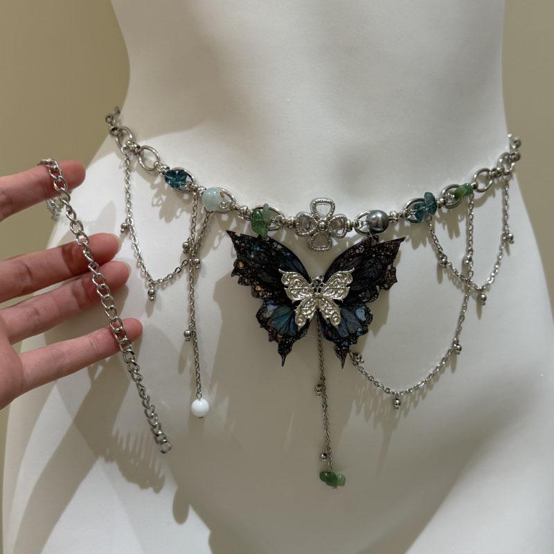 ウエストチェーン レディース おしゃれ 蝶 モチーフ メタル 甘辛 アクセサリー 体型カバー フェミニン ..