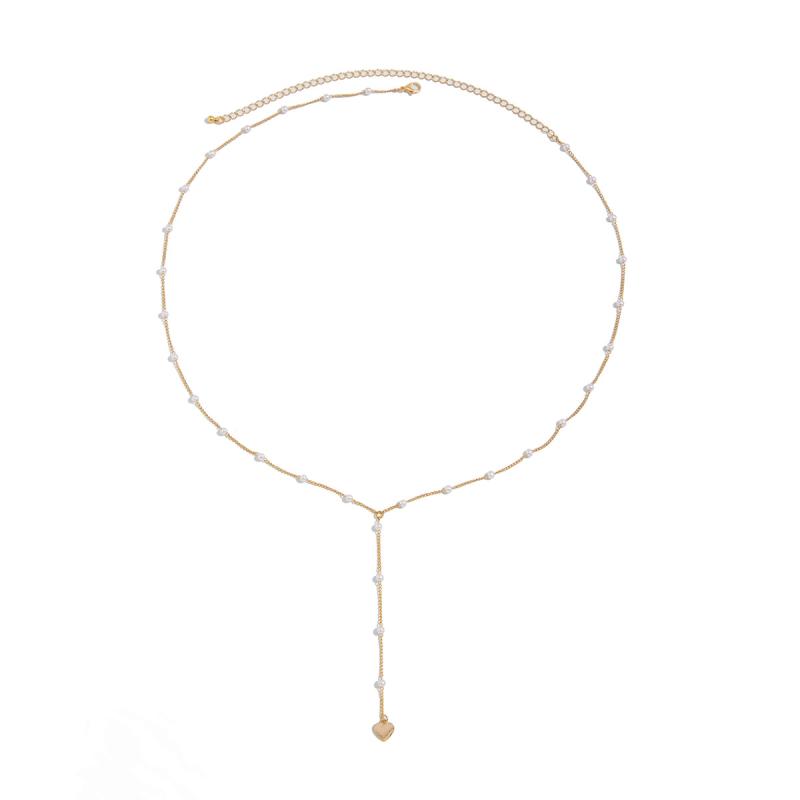 ウエストチェーン レディース おしゃれ 幾何 ハート モチーフ フリンジ 人工パール チェーン ボディチ..