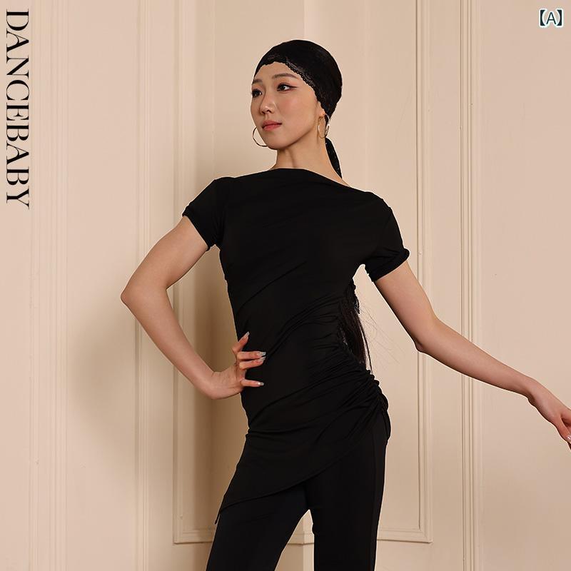 トップス レディース おしゃれ ラテンダンス 専用 半袖 半袖 シンプル ブラック ダンスウェア