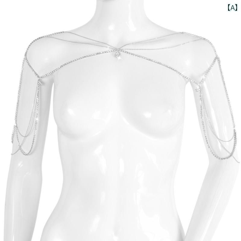 肩チェーン レディース おしゃれ ウェディング ドレス パーティー チェーンアクセサリー 肩飾り 肩掛け ネックレス ブライダル チェストチェーン ボディチェーン ショール 上品 華やか