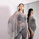 ダンストップス レディース おしゃれ シースルー ドレープ アシンメトリー 透け感 ラテン カバーアップ 不規則 袖あり ステージ 衣装