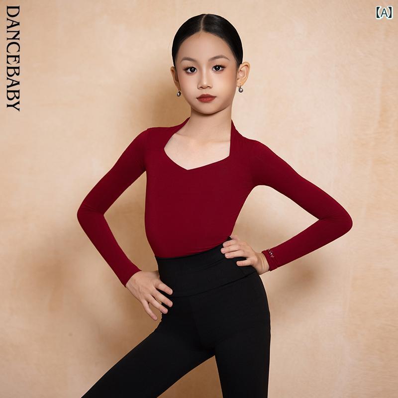 トップス 女の子 長袖 バックオープン ダンス衣装 レッスン 秋冬 ラテンダンス 練習用 ステージ 衣装