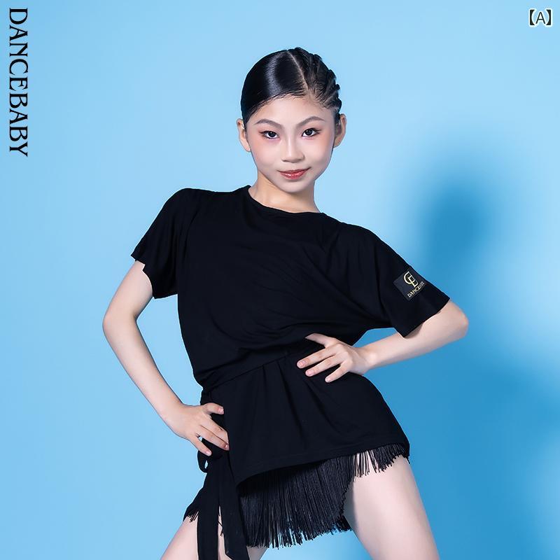 ワンピース 子供 ラテン ダンス 練習着 キッズ ドレス 女の子 シンプル 半袖 体型カバー 動きやすい かわいい ダンス衣装