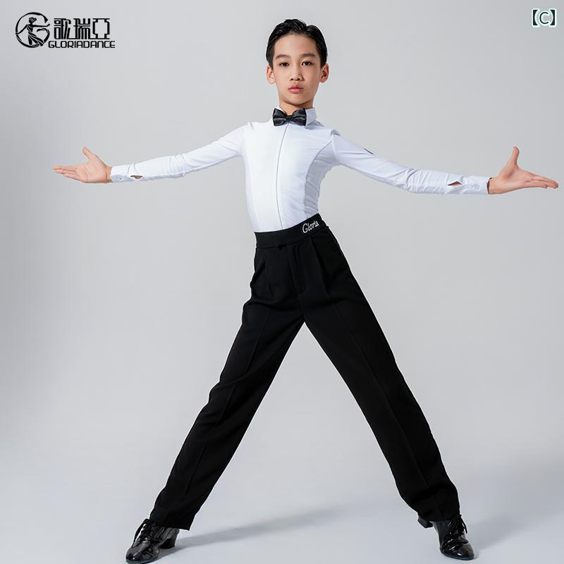 ラテンダンス 男の子 ハイネック シャツ 長袖 黒 パンツ 白 上着 モダンダンス 衣...