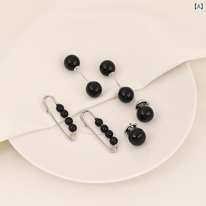 胸元 ブローチ 韓国 おしゃれ 合金 ピン ボタン ウエスト スカート パンツ 固定 女性 Tシャツ レディース アクセサリー カジュアル 普段使い お出かけ 装飾 白 黒