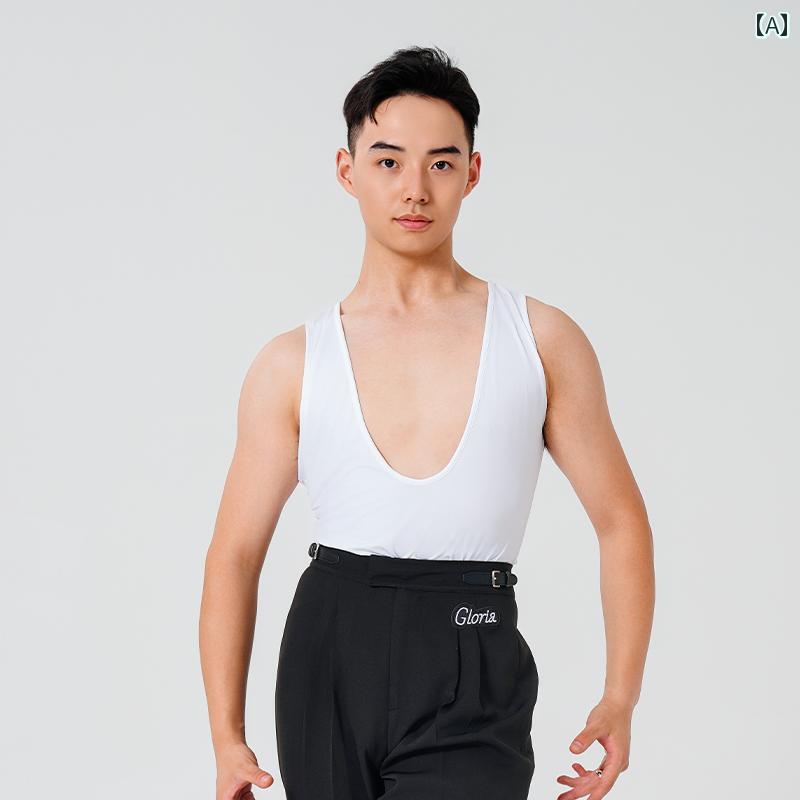 タンクトップ メンズ ダンスウェア ラテン トレーニング ノースリーブ Uネック