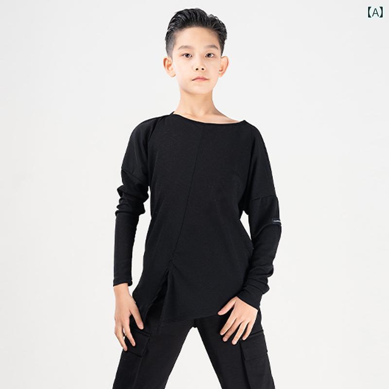 長袖シャツ キッズ 男の子 春夏 ラテン ダンス 衣装 ラウンドネック ゆったり 長袖 トップス 発表会 練習