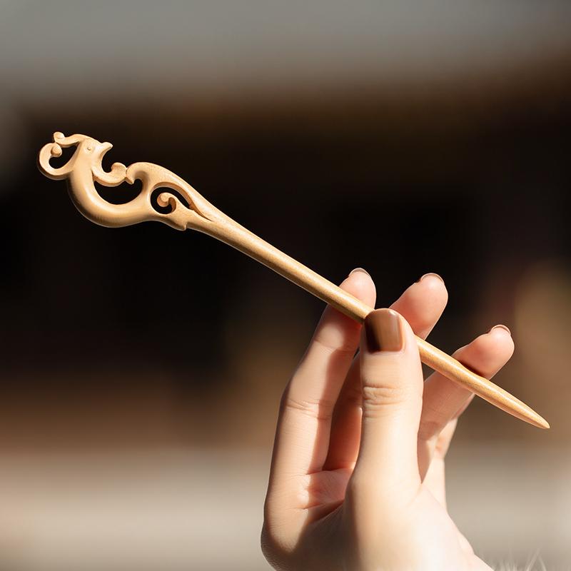 かんざし おしゃれ ヘアアクセサリー 簪 レディース 木 桃木 鳳凰モチーフ 秋冬 中華風 上品 デイリー
