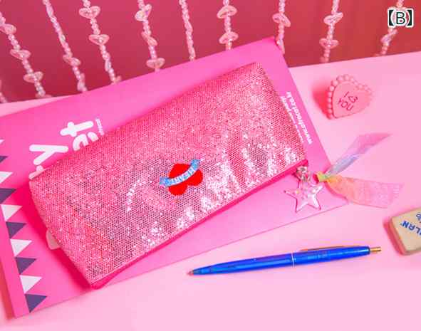 筆箱 ペンケース キッズ ジュニア 女の子 キラキラ スパンコール 刺繍 メイクポーチ 文房具 勉強 道具 新学期 入学祝 プレゼント 個性的 かわいい 紫 ピンク ゴールド ハート ユニコーン ヤシの木柄