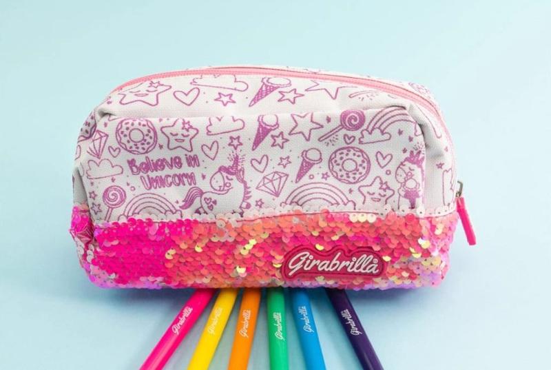 スパンコール 筆箱 かわいい 女の子 キッズ ユニコーン アイス プリント 柄 ワンポイント 英字 ジッパ..