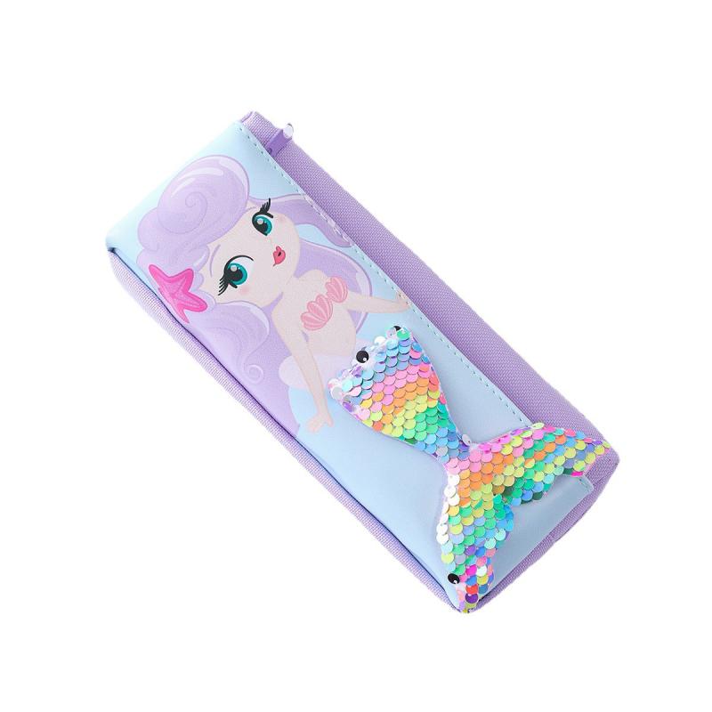 スパンコール かわいい 筆箱 マーメイド 人魚 女の子 小学生 子供 オックスフォード 布 ジッパー ポケ..