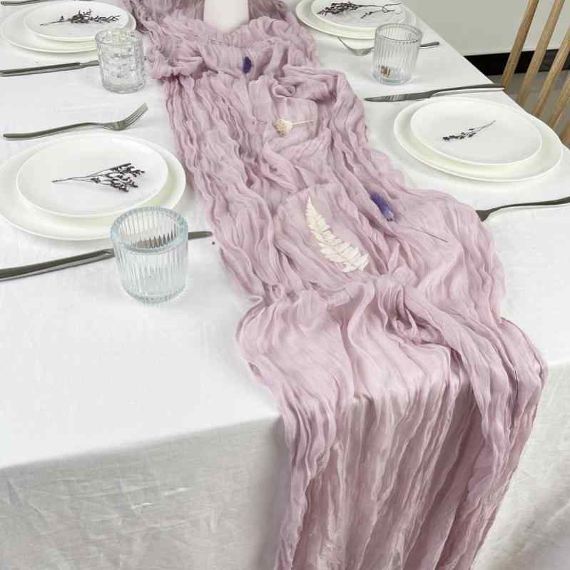 テーブルランナーおしゃれ クロス 柔らかい ホーム パーティー ガーゼ シンプル シアー しわ フラッグ ..