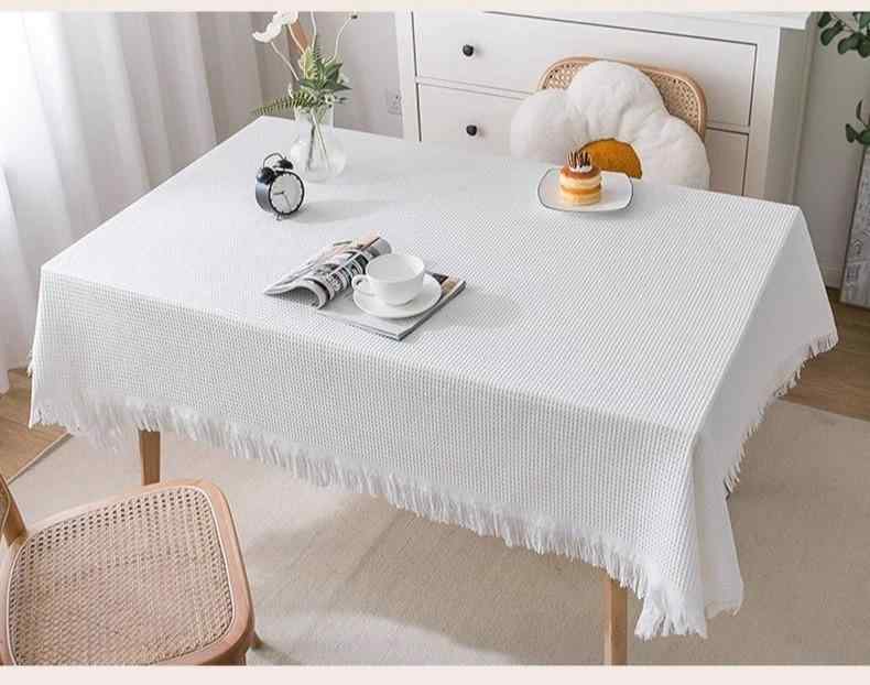 テーブルクロス おしゃれ 柔らかい ホーム パーティー 綿麻 ラウンド スクエア 誕生日 写真 ロング フリンジ ダイヤ柄 シンプル 白 ピンク 黄色 ワッフル 生地