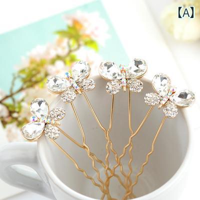 ヘアピン レディース 韓国 きらきら 薔薇 U字型 ヘアアクセサリー 髪飾り パーティー 小物 シンプル 上品