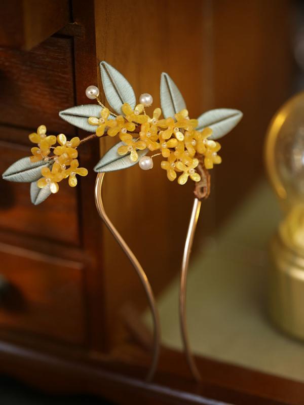 かんざし おしゃれ 簪 中国風 桂花 U型 ダブル 髪飾り 中国 チャイナ風 漢服 秋 発飾り 馬面スカート