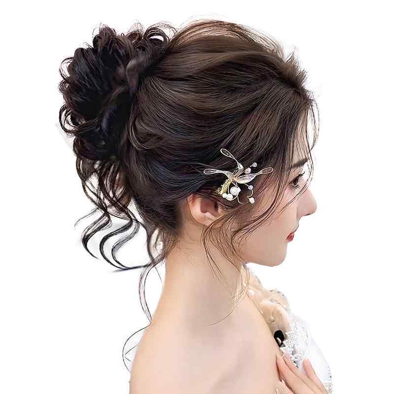 お団子 ウィッグ ロング チャイナ風 韓国 クリップ ヘアゴム シンプル ナチュラル おしゃれ おでかけ ..