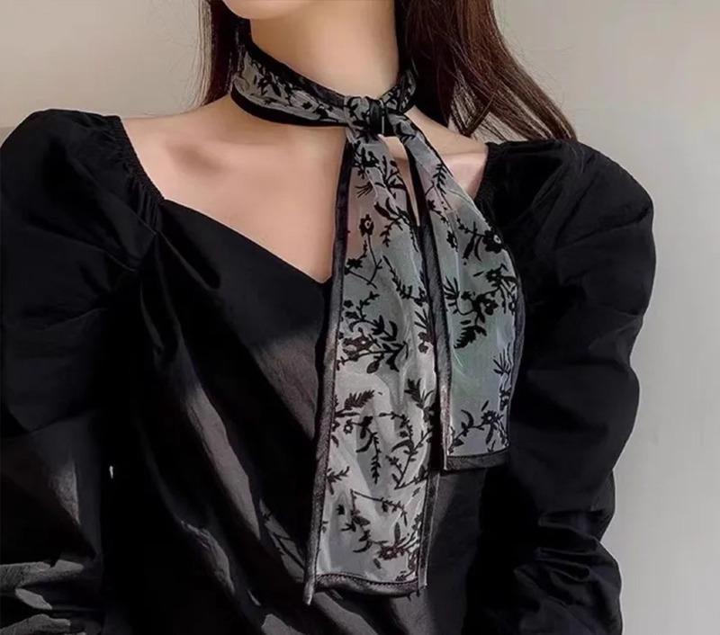 ヘアアクセサリー レース 花柄 ロング シフォン スカーフ風 バンスクリップ 中華風 レトロ 上品 ヘアバ..