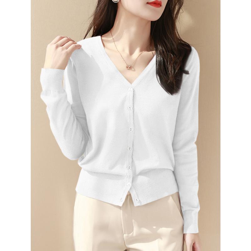 V-Neck - カーディガン レディース おしゃれ 大人 オフィス トップス Vネック 長袖 フレンチ ゆったり ニット アウター 春秋 上品 シンプル