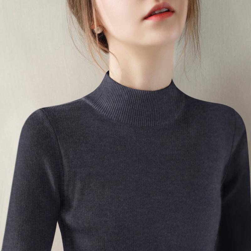 Turtleneck - ニット レディース おしゃれ 大人 オフィス トップス ハイネック 長袖 グレー 春 シンプル 薄手 上品 体型カバー 着回し カジュアル