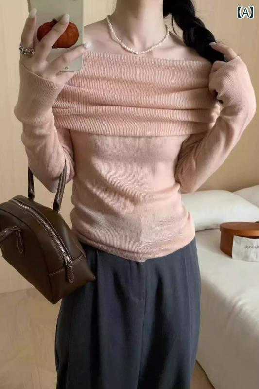 ニットトップス レディース おしゃれ ピンク オフショルダー 長袖 スリム シンプル フレンチ 春 ニットセーター