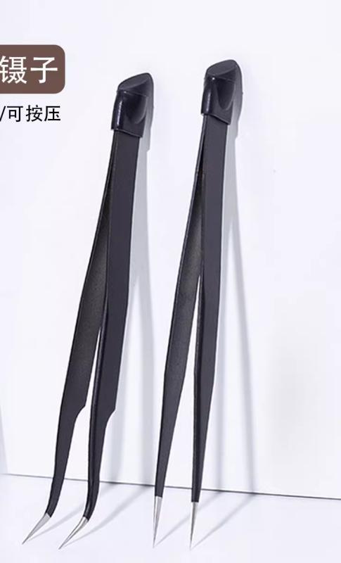 ピンセット ネイル アート シール ツール まつげ サロン 多機能 ダブル ヘッド ステッカー 合金 尖った 先端 シリコン プレス 滑り止め 調節 アクセサリー 黒 シルバー ストレート