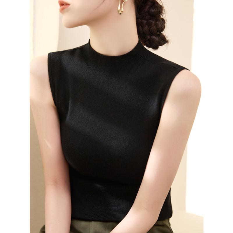 Long-Sleeved Knit - ノースリーブ ニット レディース おしゃれ 大人 オフィス トップス ハイネック 涼しい 快適 タイト シンプル 夏 ライセル