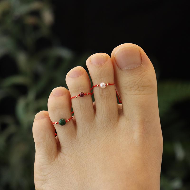 足指 リング つま先 女性 赤 緑 白 パール セット アクセサリー シンプル ナチュラル レトロ おしゃれ おでかけ 普段使い プレゼント 紐