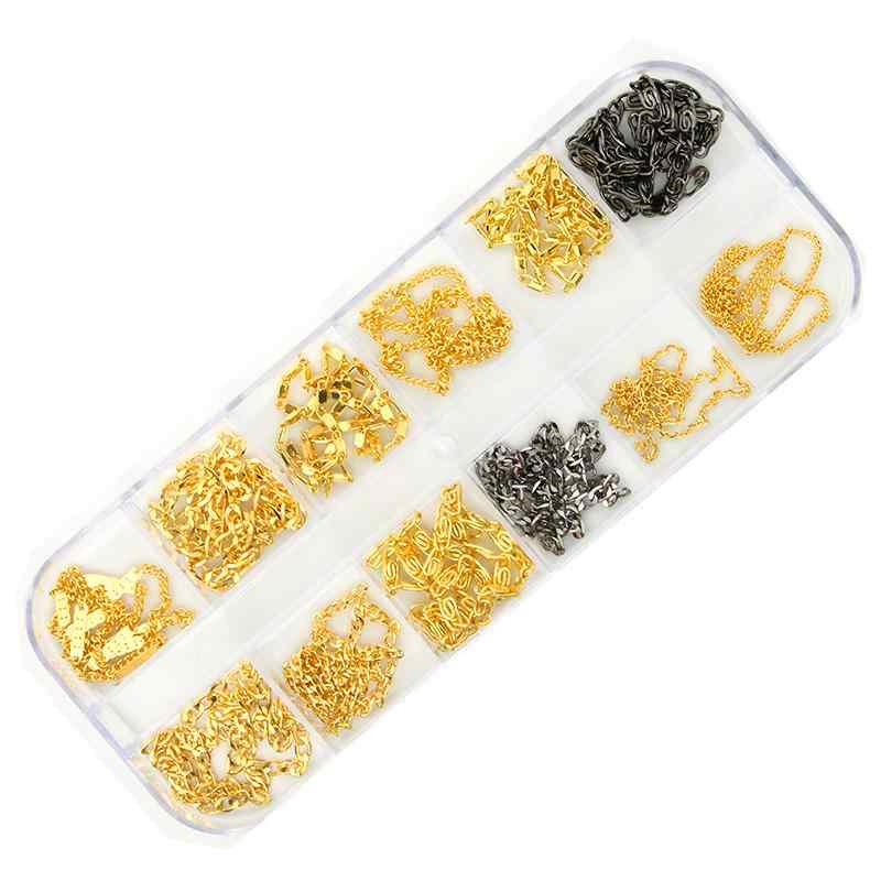 Nail - ネイルパーツ チェーン 細い メタル ボールビーズ DIY材料 カット可 囲み 埋め込み ライン デコレーション アクセサリー おしゃれ パンク シルバー ゴールド