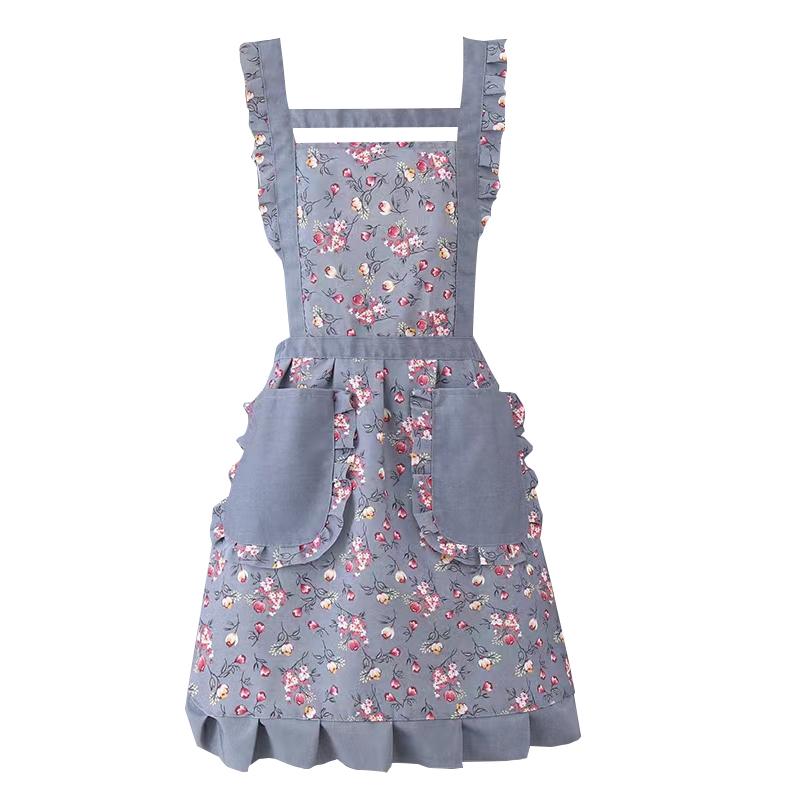 エプロン レディース おしゃれ プレゼント 花柄 フリル ポケット キッチン 防油 防汚 耐久性 耐摩耗 通..