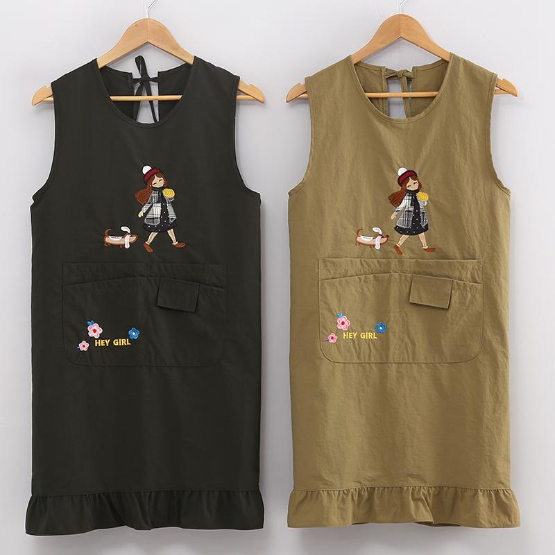 乐天商城 - エプロン レディース おしゃれ プレゼント 花柄 フリル ポケット ノースリーブ シンプル 可愛い 仕事 家事 キッチン 防汚