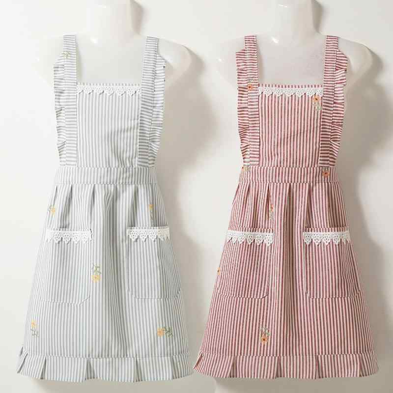 エプロン レディース おしゃれ プレゼント 可愛い ストライプ 花柄 フリル ポケット 家庭用 キッチン 仕事用 美容 飲食店 制服
