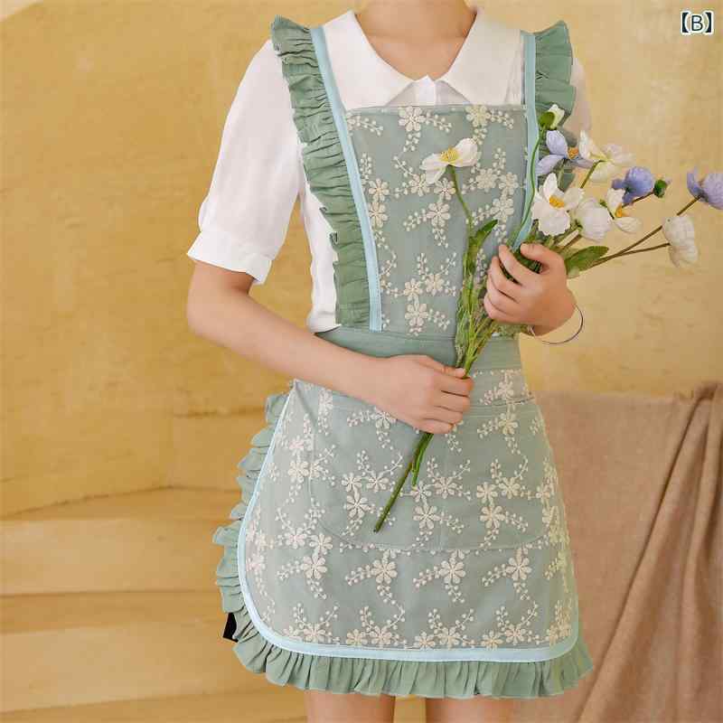 エプロン レディース おしゃれ プレゼント プリンセス 花柄 刺繍 フリル かわいい 家庭用 キッチン 美甲 ガーリー