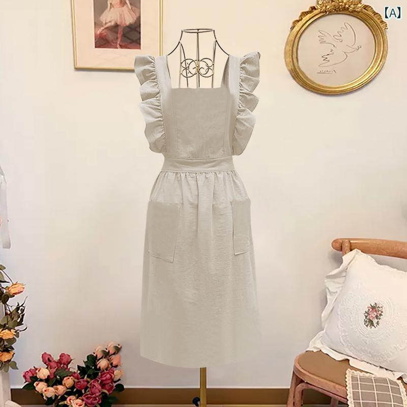 エプロン フリル 肩紐 グリーン かわいい 花柄風 キッチン 家事 画家 作業用 防汚 レディース おしゃれ..