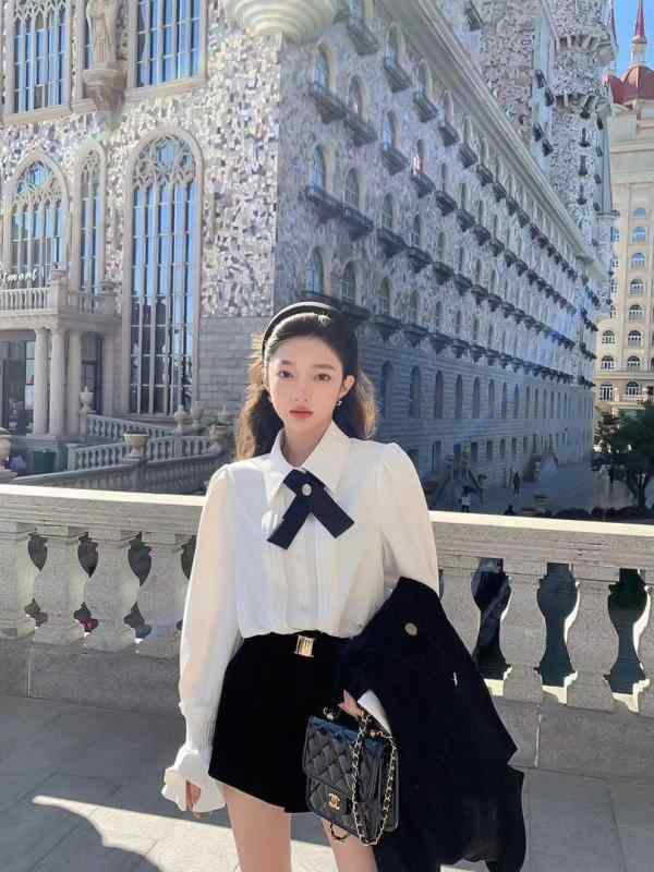 シャツ レディース おしゃれ オフィス 長袖 フレンチカラー リボン ゆったり シンプル 秋