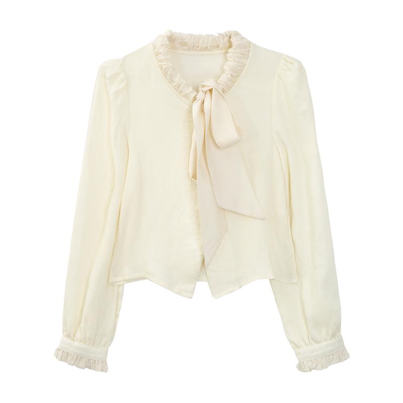 ブラウス レディース おしゃれ フリル ボウタイ リボン 春 長袖 フェミニン 韓国 オフィス エレガント