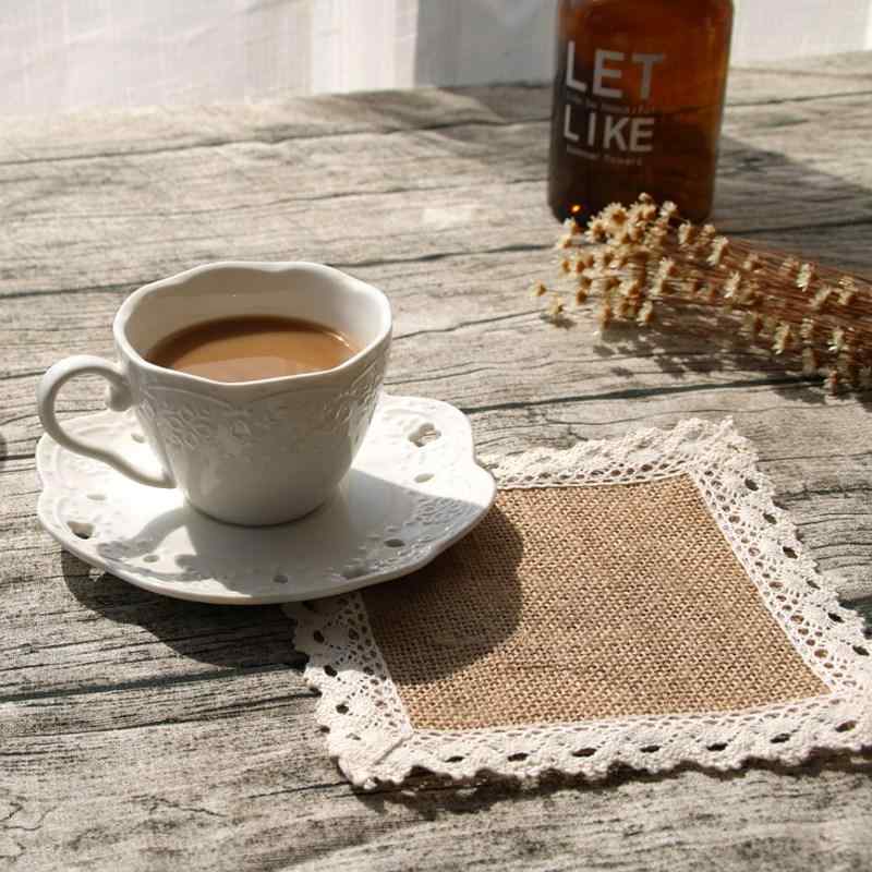コースター おしゃれ 来客 レース 花柄 ナチュラル シンプル 和風 麻風 撮影小物 アンティーク風 ハンドメイド カントリー 調 テーブルウェア 四角 15cm