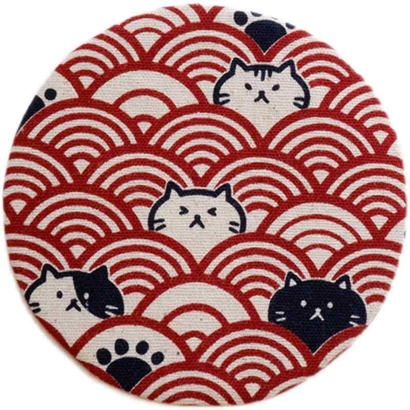 コースター おしゃれ 来客 丸型 綿麻 和柄 猫 波模様 シンプル 可愛い 10cm 布製 断熱 ティータイム