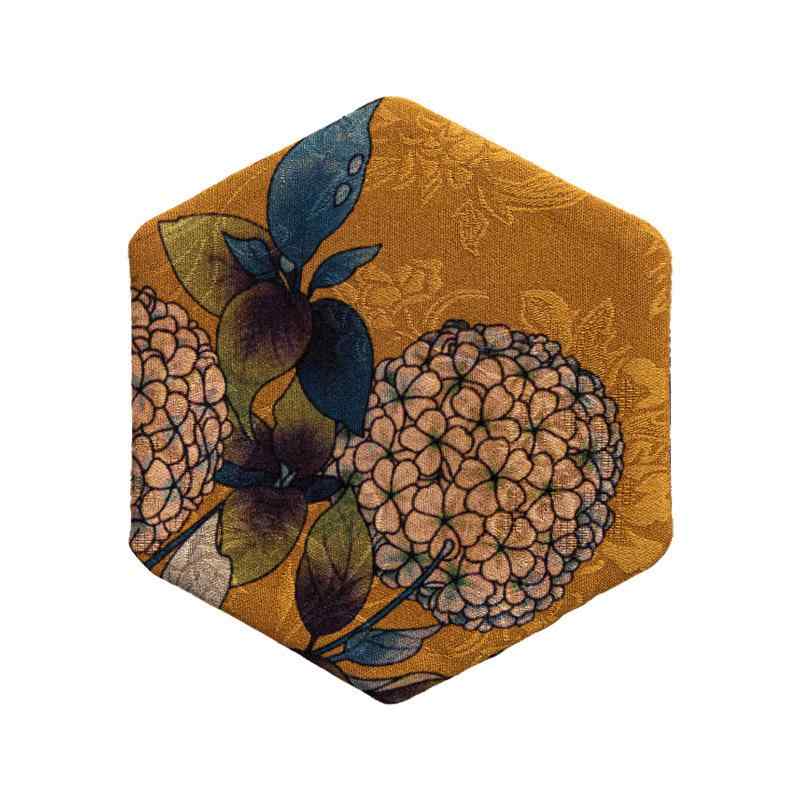 コースター おしゃれ 来客 中国風 宮廷風 禅 ジャカード フェイク 軽量 ティー テーブルウェア 花柄 六角形 断熱 手作り 布製 アクセント 茶道(3)