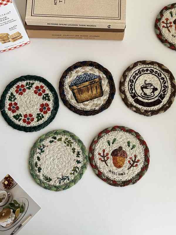 コースター おしゃれ 来客 編み込み 黄麻 クリスマス 吸水 耐熱 防焼き 北欧風 レトロ 手作り テーブル装飾