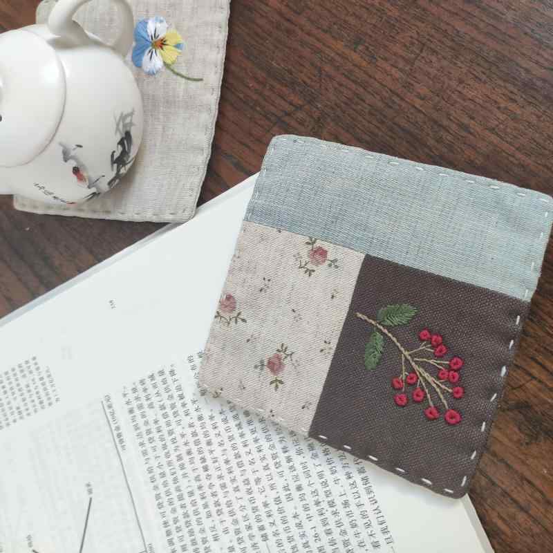 コースター おしゃれ 来客 綿麻 ハンドメイド 刺繍 花柄 アンティーク風 カフェ 雑貨 自然 北欧風 ガー..
