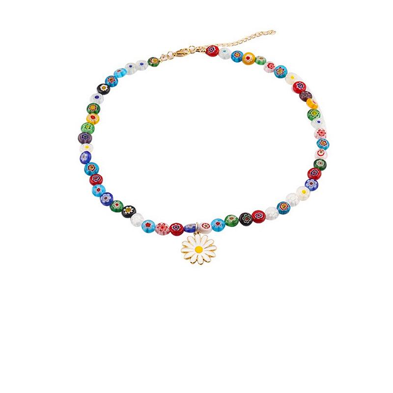 ネックレス レディース おしゃれ 花 ドロップ 琉璃風 ビーズ ハンドメイド カラフル かわいい チョーカ..