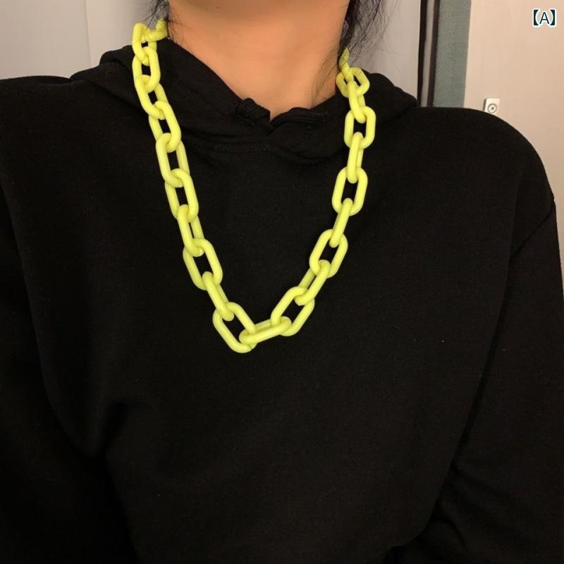 Collar Hombre Mujer Moda Gran Acrílico Fluorescente Verde Thai Cadena Choker Calle Coreano Influencer Casual — vista 2